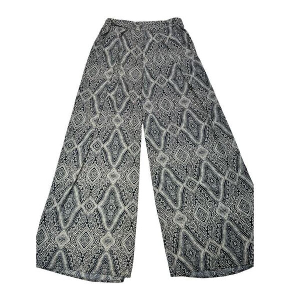 H&M Women’s‎ Size 4 Boho Wide Leg Palazzo Pants Black White Geometric Print